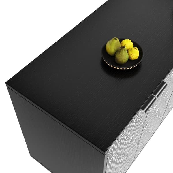 Modern skänk - 4 dörrar - med mönster - MDF - Svart