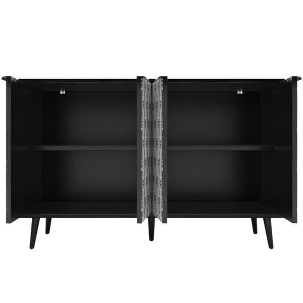 Modern skänk - 4 dörrar - med mönster - MDF - Svart