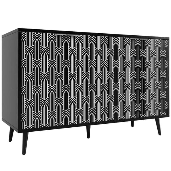 Modern skänk - 4 dörrar - med mönster - MDF - Svart