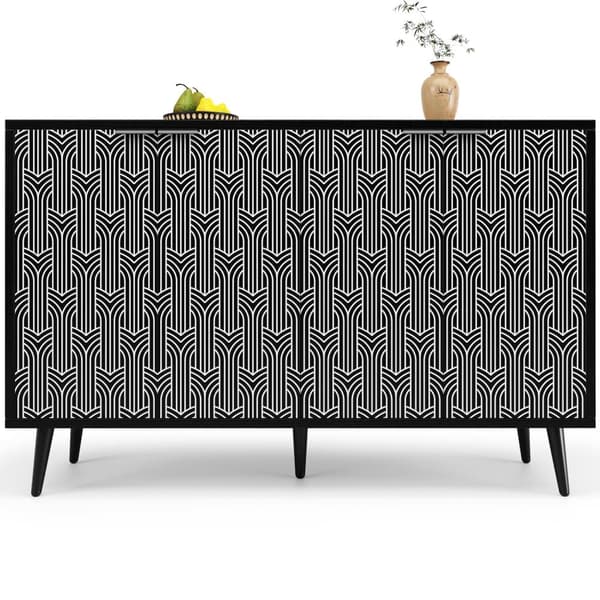 Modern skänk - 4 dörrar - med mönster - MDF - Svart