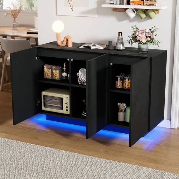 Skænk 120x40x75 cm - med 3 låger - med LED-belysning - spånplade - sort