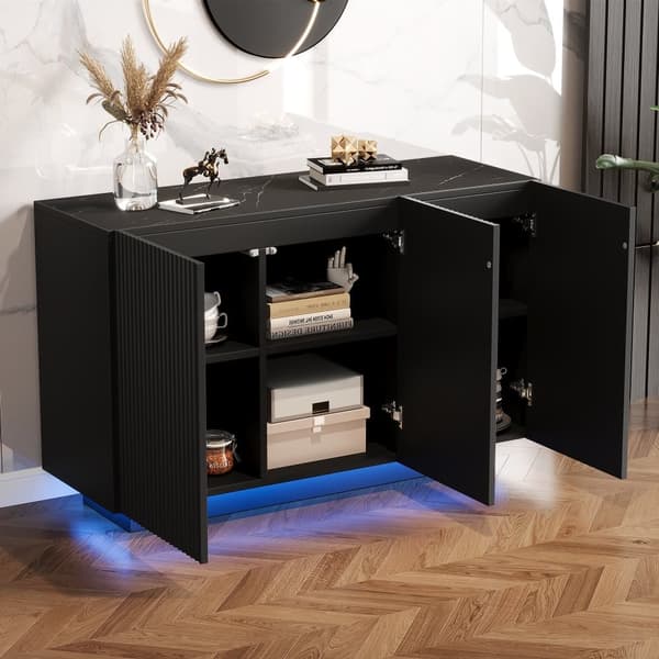 Skænk 120x40x75 cm - med 3 låger - med LED-belysning - spånplade - sort