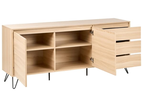 Skjenk Lysebrun Sponplater 2 dører 3 skuffer Svarte ben Minimalistisk design Soverom Stue