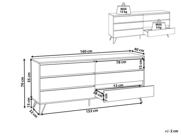 Kommode Lysebrun Sponplater 6 skuffer Svarte ben Minimalistisk design Soverom Stue