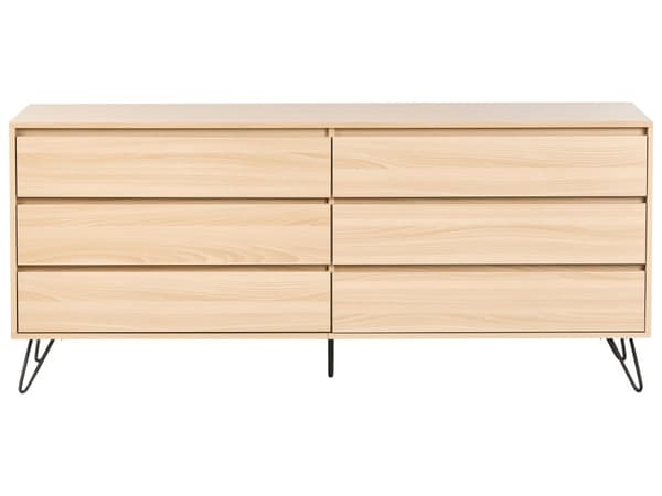 Kommode Lysebrun Sponplater 6 skuffer Svarte ben Minimalistisk design Soverom Stue