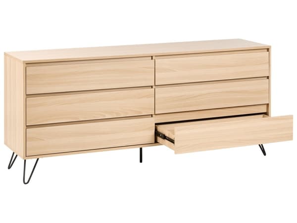 Kommode Lysebrun Sponplater 6 skuffer Svarte ben Minimalistisk design Soverom Stue
