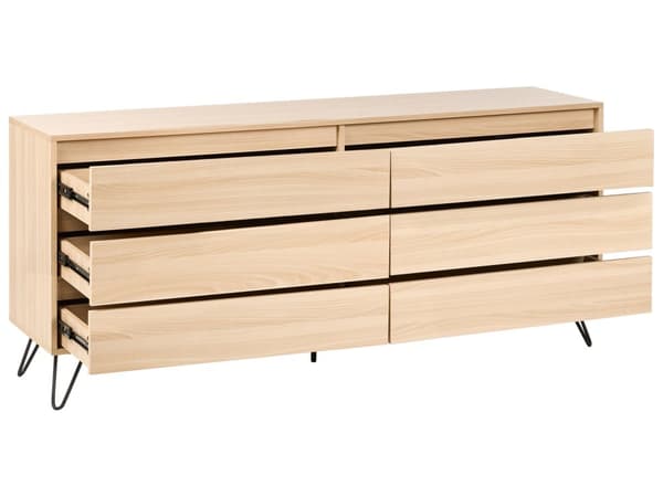 Kommode Lysebrun Sponplater 6 skuffer Svarte ben Minimalistisk design Soverom Stue