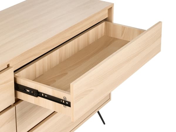 Kommode Lysebrun Sponplater 6 skuffer Svarte ben Minimalistisk design Soverom Stue