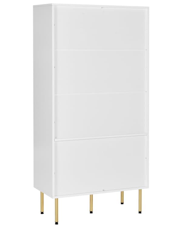 Vitrineskap Hvit MDF 160 x 80 x 40 cm Glassdører 2 hyller 2 skuffer Gulldetaljer Oppbevaring Stue Spisestue