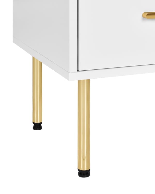 Vitrineskap Hvit MDF 160 x 80 x 40 cm Glassdører 2 hyller 2 skuffer Gulldetaljer Oppbevaring Stue Spisestue