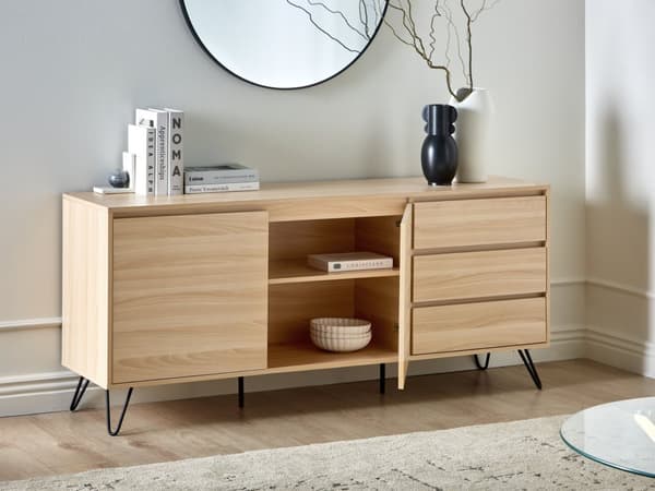 Skænk Lysebrun Spånplade 2 døre 3 skuffer Sorte ben Minimalistisk design Soveværelse Stue
