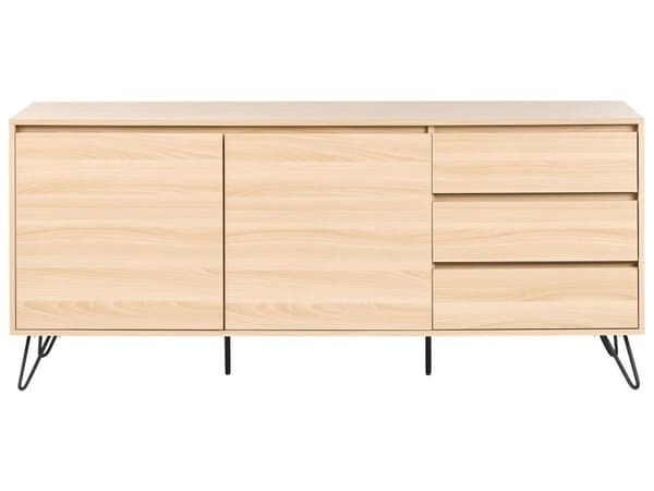 Skænk Lysebrun Spånplade 2 døre 3 skuffer Sorte ben Minimalistisk design Soveværelse Stue
