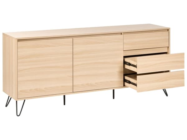 Skænk Lysebrun Spånplade 2 døre 3 skuffer Sorte ben Minimalistisk design Soveværelse Stue