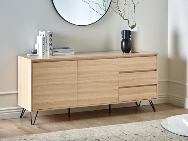 Skænk Lysebrun Spånplade 2 døre 3 skuffer Sorte ben Minimalistisk design Soveværelse Stue