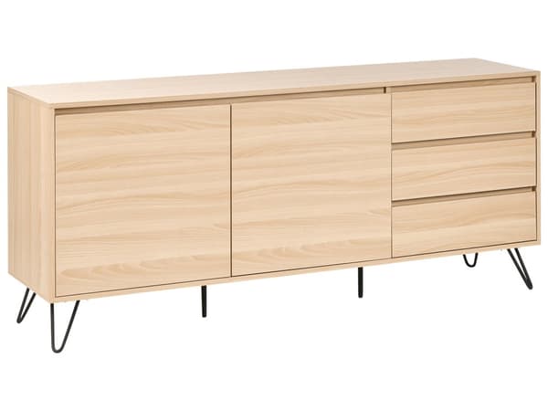 Skænk Lysebrun Spånplade 2 døre 3 skuffer Sorte ben Minimalistisk design Soveværelse Stue