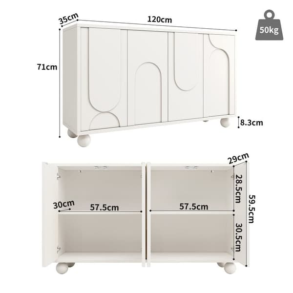 Moderne skænk - 4 døre med unikt design - lavet af MDF - hvid