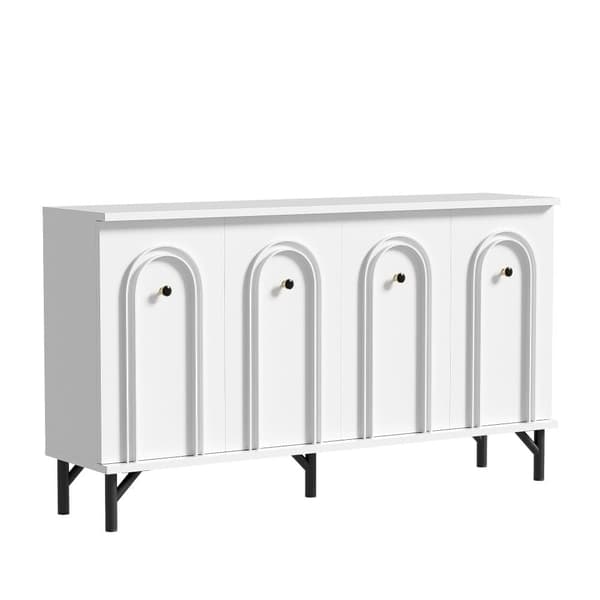 Moderne skænk 140x34x78 cm - med 4 låger - højdejusterbare hylder - hvid
