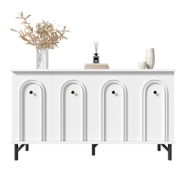 Moderne skænk 140x34x78 cm - med 4 låger - højdejusterbare hylder - hvid