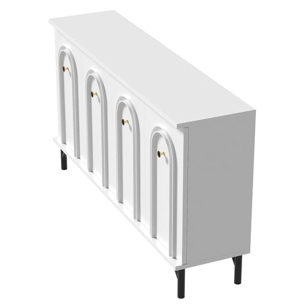 Moderne skænk 140x34x78 cm - med 4 låger - højdejusterbare hylder - hvid