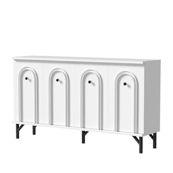 Moderne skænk 140x34x78 cm - med 4 låger - højdejusterbare hylder - hvid