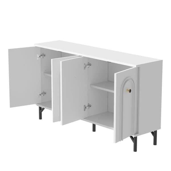 Moderne skænk 140x34x78 cm - med 4 låger - højdejusterbare hylder - hvid