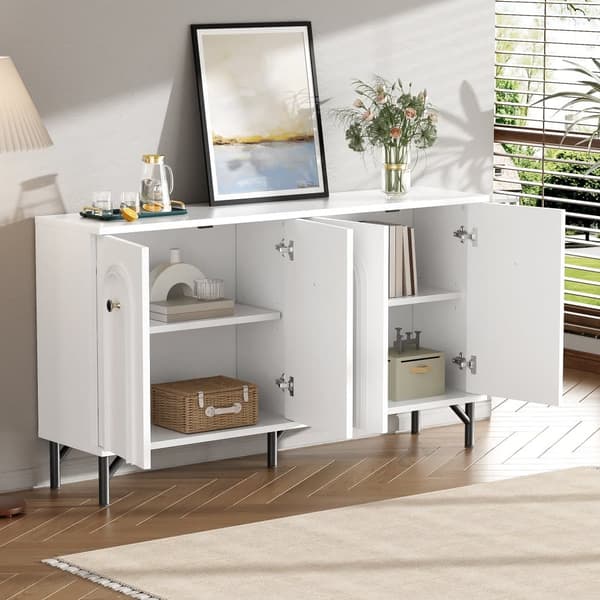 Moderne skænk 140x34x78 cm - med 4 låger - højdejusterbare hylder - hvid