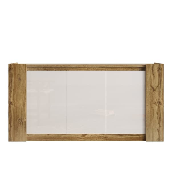 Buffet 150x40x70,5 cm - 3 ovea - profiloidut kahvat - korkeussäädettävät hyllyt - valkoinen + luonnollinen