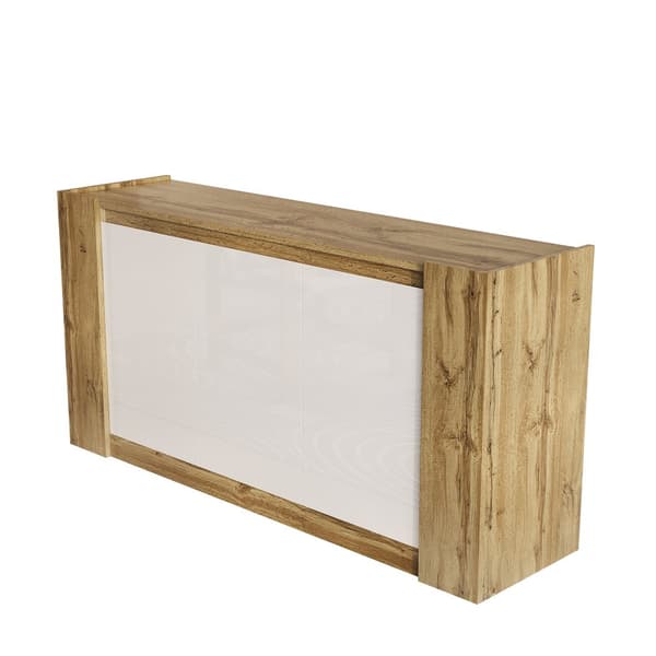 Buffet 150x40x70,5 cm - 3 ovea - profiloidut kahvat - korkeussäädettävät hyllyt - valkoinen + luonnollinen