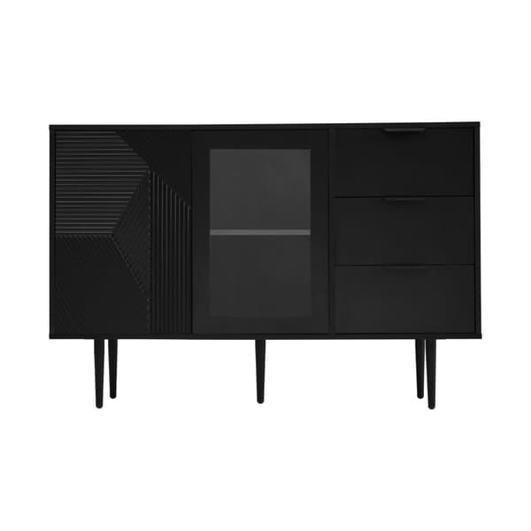 Senkki 120x38x79,5cm - 3 laatikolla - 2 ovella - metallijaloilla + lasiovet - musta
