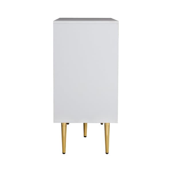 Skænk 120x38x79,5cm - med 3 låger - med metalben + glasdøre - hvid