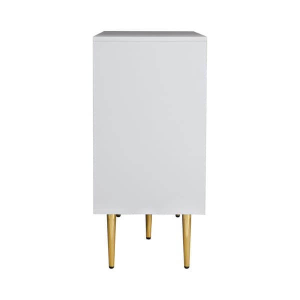Skænk 120x38x79,5cm - med 3 låger - med metalben + glasdøre - hvid