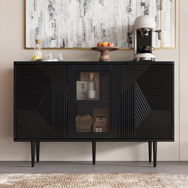 Senkki 120x38x79,5cm - 3 ovella - metallijaloilla + lasiovet - musta