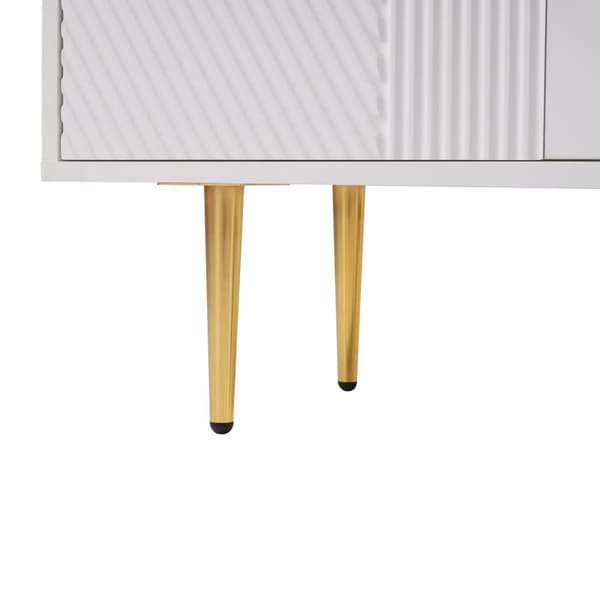 Senkki 120x38x79,5cm - 3 laatikolla - 2 ovella - metallijaloilla + lasiovet - valkoinen