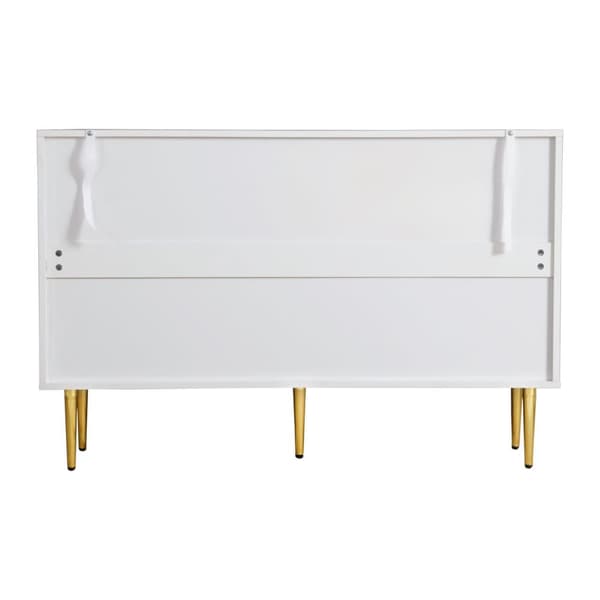 Senkki 120x38x79,5cm - 3 laatikolla - 2 ovella - metallijaloilla + lasiovet - valkoinen