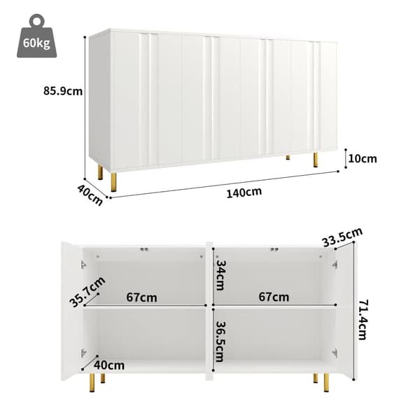 Moderne skænk - 4 døre med unikt design - lavet af MDF - hvid