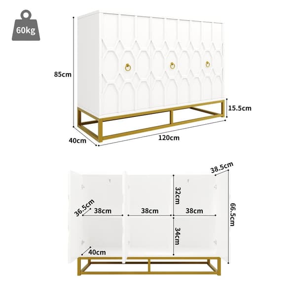 Moderni senkki 120×40×85 cm - 3 ovea säädettävillä hyllyillä - valkoinen