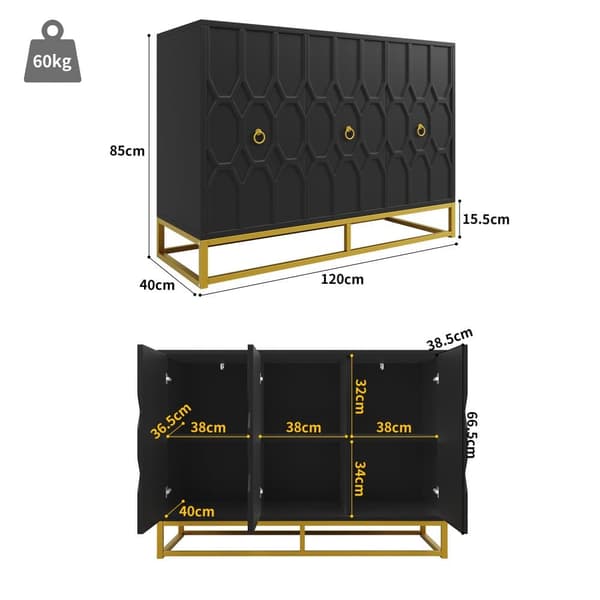 Modern skänk 120×40×85 cm - 3 dörrar med justerbara hyllor - Svart