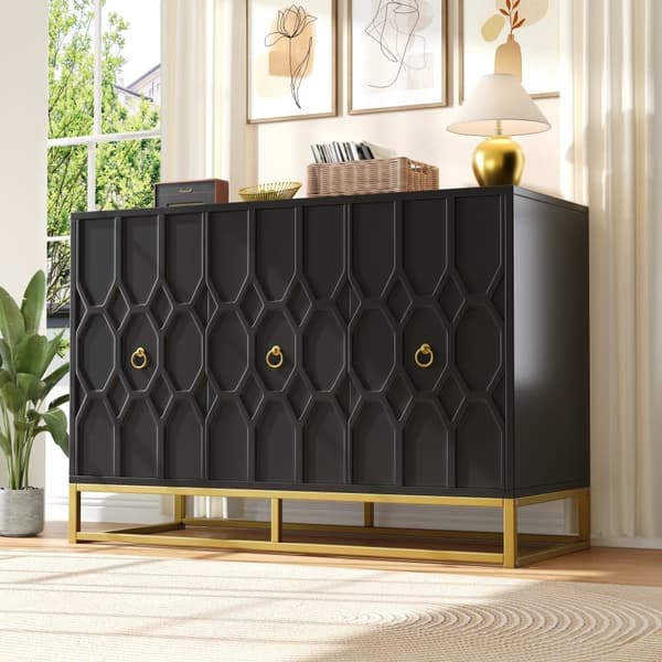 Modern skänk 120×40×85 cm - 3 dörrar med justerbara hyllor - Svart