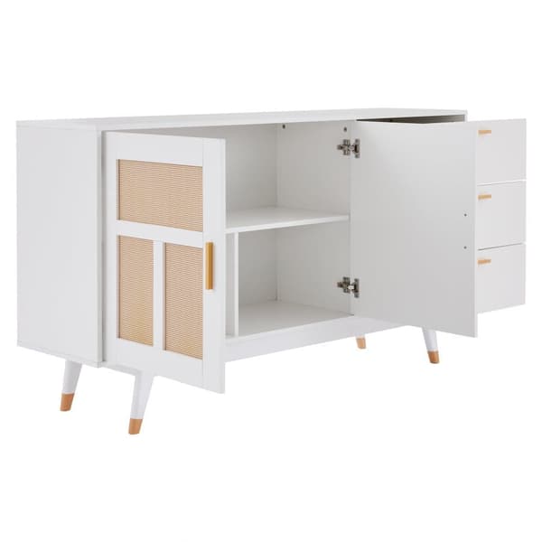 Sideboard 160x40x87cm - med 2 rottingdörrar och 3 lådor - vit