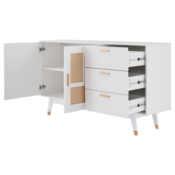 Sideboard 160x40x87cm - med 2 rottingdörrar och 3 lådor - vit