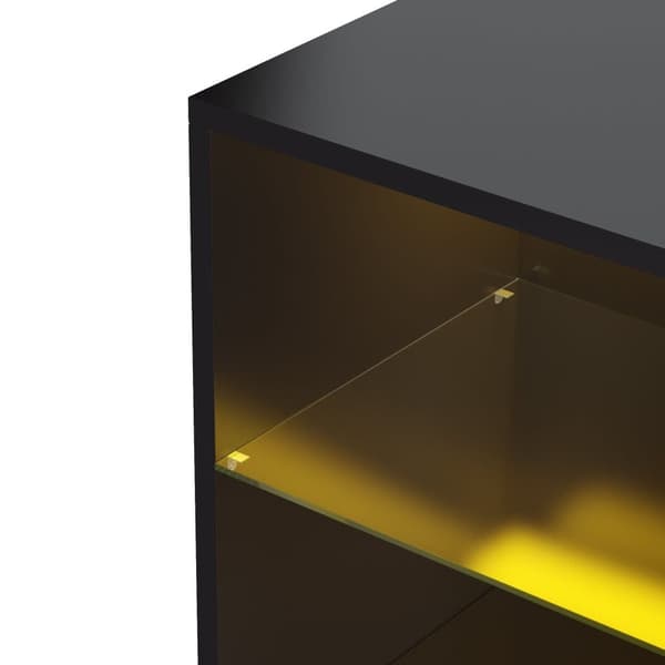 Hög skänk med LED - 1 dörr + 2 lådor + 6 fack - natur + svart