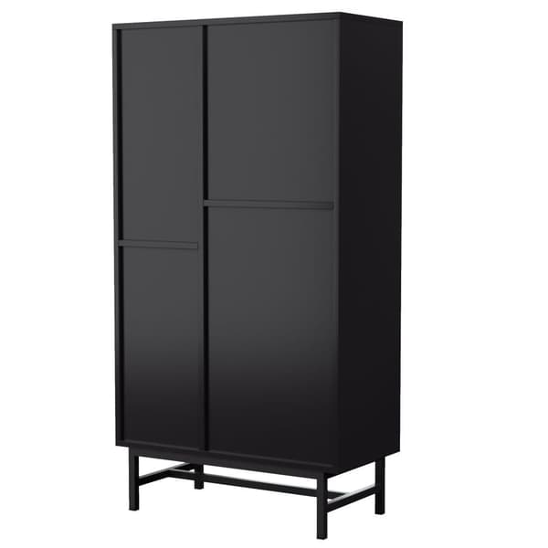 Hög skänk med LED - 1 dörr + 2 lådor + 6 fack - natur + svart