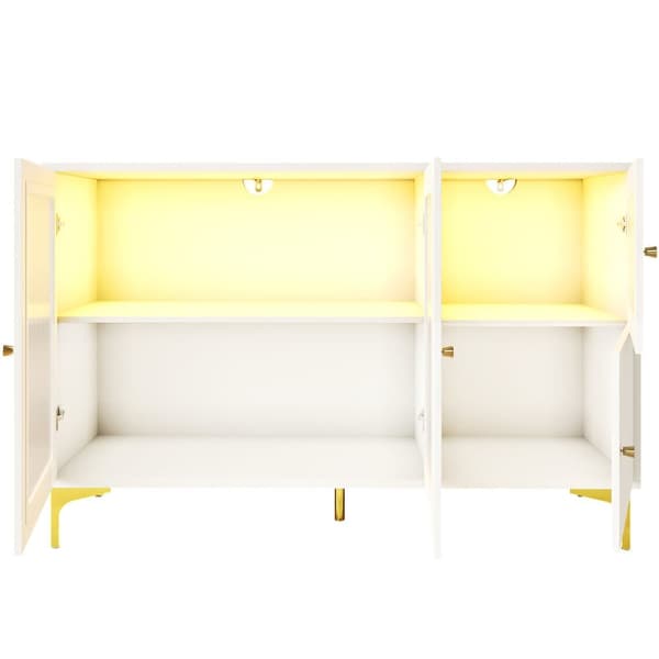 Moderne MDF Skænk Skab med LED - 3 Glaslåger med 4 Hylder - Hvid