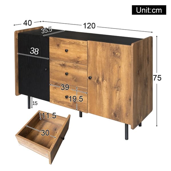 Moderni senkki - 2 ovea ja 3 laatikkoa - musta ja luonnollinen