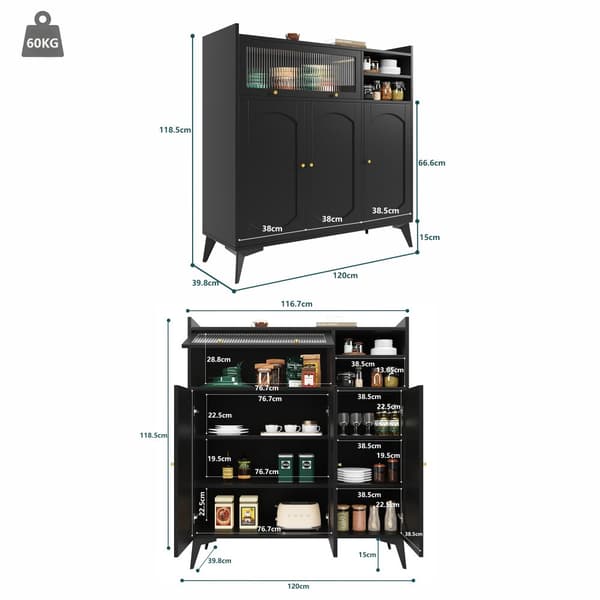 Moderne Buffet - Lavet af MDF - Med 3 låger og 3 rum - Sort