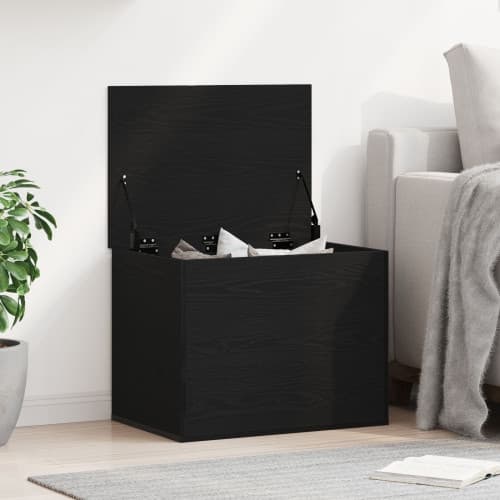 Förvaringslåda med lock svart ek 60x42x46 cm konstruerat trä
