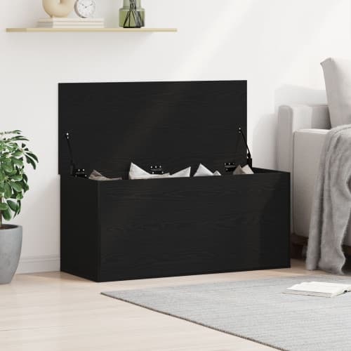 Förvaringslåda med lock svart ek 100x42x46 cm konstruerat trä