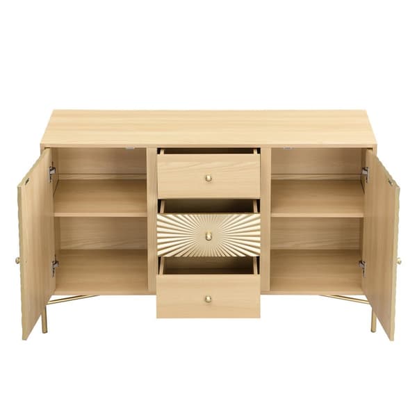 Moderne skænk - med 2 låger og 3 skuffer - MDF - Natural