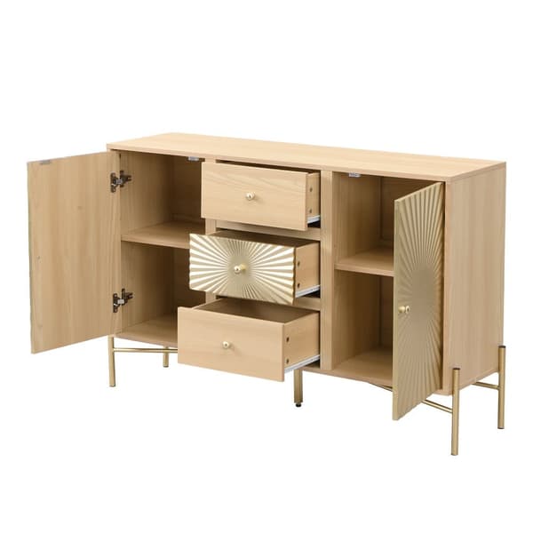 Moderne skænk - med 2 låger og 3 skuffer - MDF - Natural