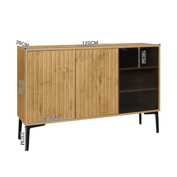MDF skænk med LED - 2 låger og 3 åbne rum - Natural
